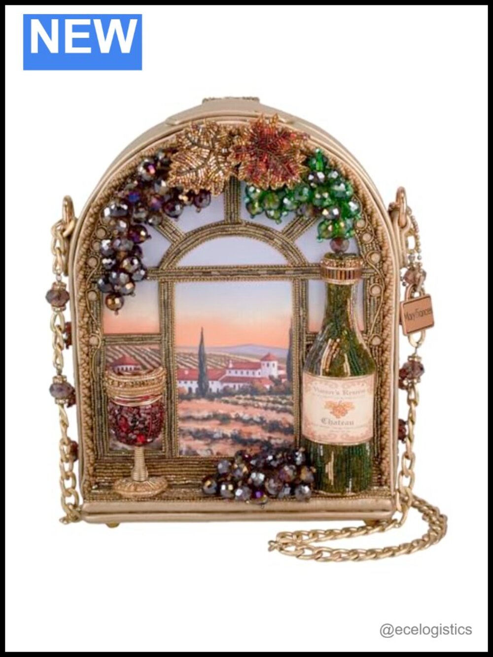 Hand Beaded Wine Bottle Crossbody Bag with Chain Strap